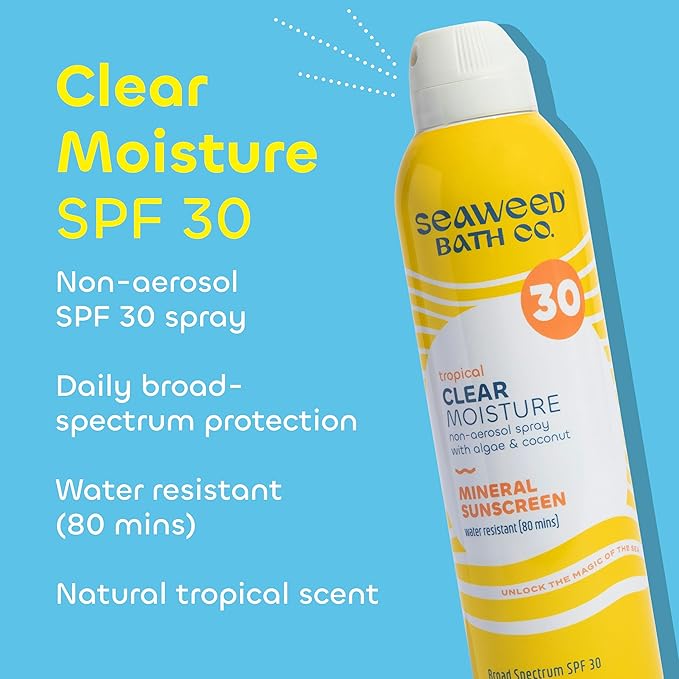 Seaweed Bath Co. Clear Moisture Mineral SPF 30 Broad Spectrum Sunscreen Spray, 6 Ounce (Pack of 2), Sustainably Harvested Seaweed, Algae, Coconut