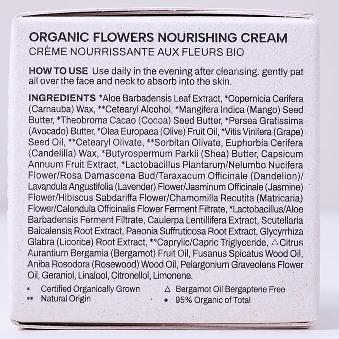 Whamisa Organic Flowers Nourishing Cream, 95.2% Organic, Waterless Formula, Fermented Postbiotic for Deep Hydration & Soothing, Moisturizing (50ml)