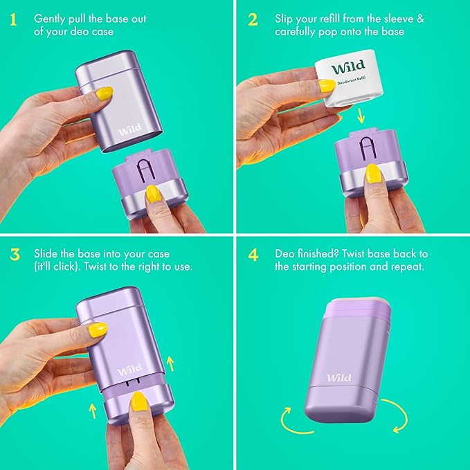 Wild - Refillable Deodorant Variety Pack - Aluminum Free - Scents Include Fresh Cotton & Sea Salt, Cherry Blossom and Coconut & Vanilla - Long Lasting Protection