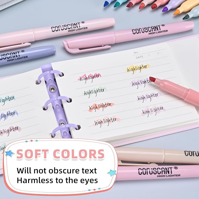 coruscant Pastel Highlighters Set, Assorted Colors Chisel Tip Cute Bible Highlighters, No Bleed Dry Quickly, for Journal Bible Study, Perfect for thin paper, School Office Supplies, 16 Pack