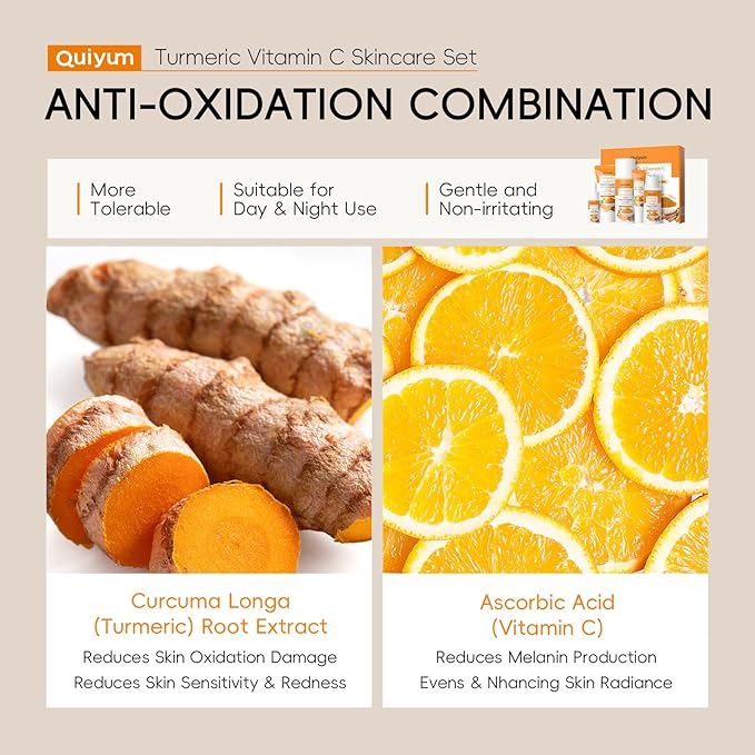 Skin Care Set, Turmeric Vitamin C Skincare Kits 5PCS - Beauty Skin Care for Women, Facial Skin Care Routine Set Kit, Dark Spot Remover for Face, Reduce Acne, for Oily Skin