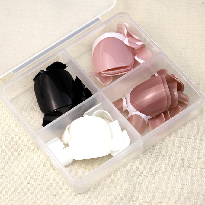 French Tip Press on Toe Nails Short Square Fake Toenails Solid Black White Color Acrylic Toe Nails Glossy Nature Artificial False Nails Glue on Nail for Women Girls Manicure Nail Decoration 24Pcs