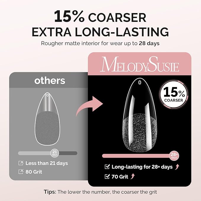 MelodySusie Medium Almond X Nail Tips - 300Pcs Clear Acrylic, Half Matte Full Cover Press on Nails for DIY Extension&Salon Use,15 Sizes Pre-Shaped for Long-Lasting Manicure