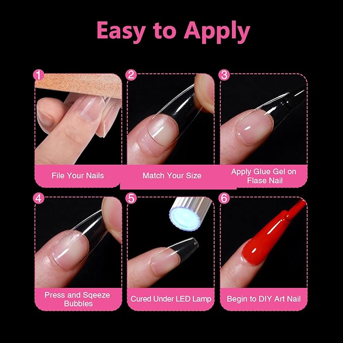 Medium Coffin Nail Tips 504PCS, Clear Acrylic Full Cover Gel Press on Nail Tips for DIY, 12 Sizes Pre-Shaped False Nails with Glossy Finish, Professional Manicure Kit & Easy Application