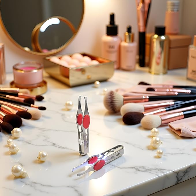 Silver Tweezer With LED Light For Hair Removal Makeup Tool Eyebrow Eyelash for Women Facial Hair, Lash Trimmer,Hair Tweezers,Ingrown For Tweezer,Tweeze,Women's Hair Removal Tweezers