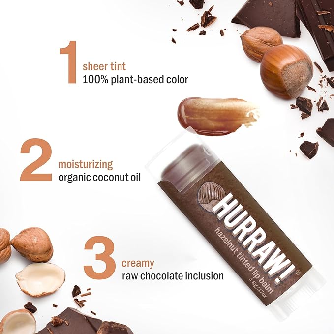 Hurraw! Hazelnut Tinted Lip Balm, 2 Pack: (Sheer Brown Tint) Organic, Certified Vegan, Cruelty and Gluten Free. Non-GMO, 100% Natural Ingredients. Bee, Shea, Soy and Palm Free. Made in USA