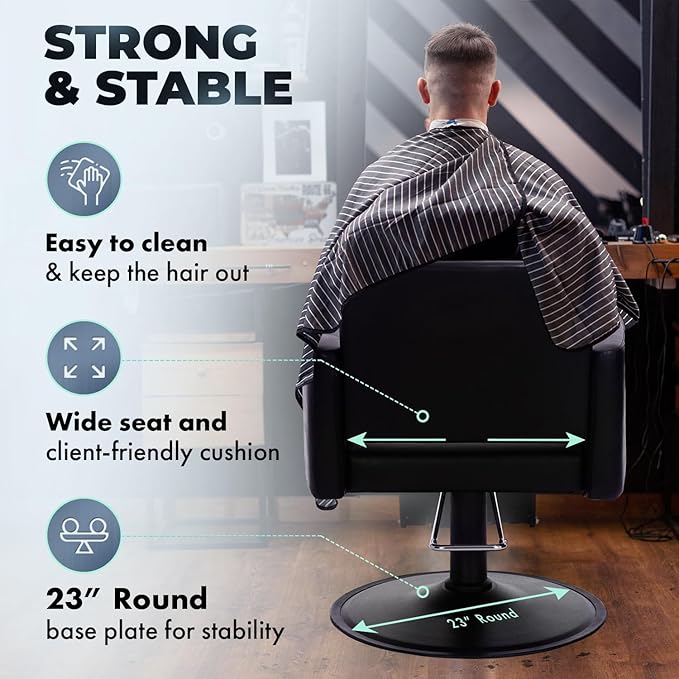 Buy-Rite Onyx Salon Styling Chair - Modern Black Hair Stylist Chair with Open Back, Inclined Seat, Rounded Arms, Premium Vinyl Upholstery, Durable Steel Frame & Footrest - NIN-6610