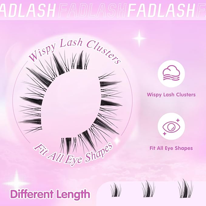 FADLASH Lash Clusters Volume Fluffy Eyelash Clusters 8-16mm DIY Cluster Eyelash Extensions with Soft Thin Band Reusable Individual Lashes for Self Use