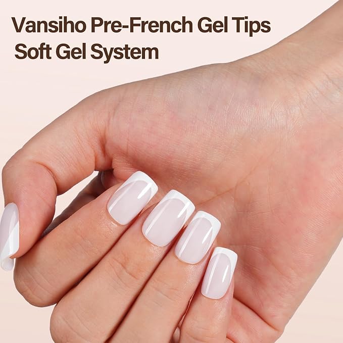 150Pcs French Gel Nails, Vansiho White French Tip Press on Nails, Milky White Short Square Soft Gel Nail Tips, Acrylic Fake Nails for Nail Art DIY 15 Sizes