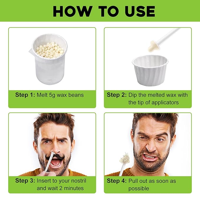 Nose Wax Kit Men and Women with 20 Applicators (15-20 Uses), Nose Hair Wax Kit for Nose & Ear Hair Removal, Painless & Fast, Long-Lasting Results Up to 5 Weeks (100g Nose Wax)