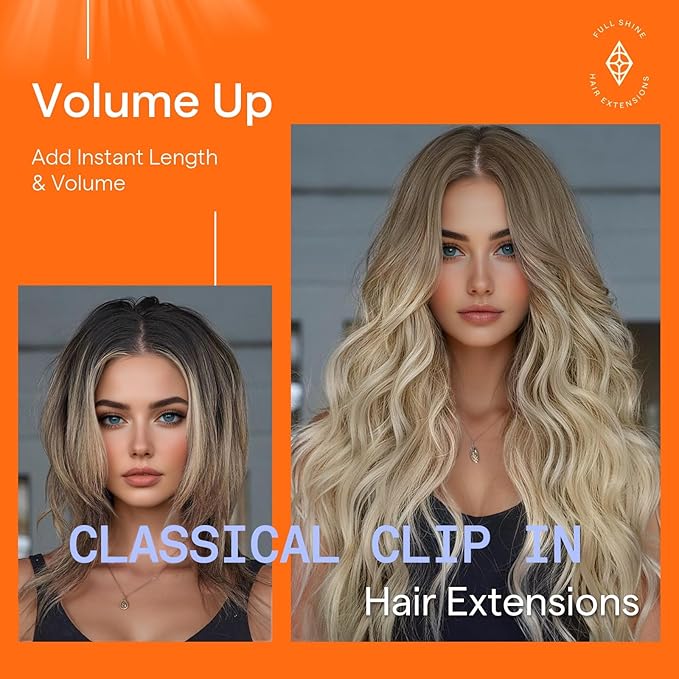 Full Shine Blonde Clip in Hair Extensions Real Human Hair Balayage Light Brown Ombre Blonde Mixed Brown Invisible Clip in Hair Extensions Double Weft Hairpiece 7 Pcs 20 Inch 120 G