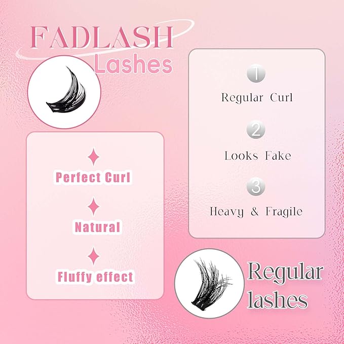 FADLASH Lash Clusters Natural Look Individual Lash Extensions Multi-type Mix with DIY Wispy Faux Mink Lash Tray,7D Spike, Bottom lash clusters Clusters for Self Application at Home