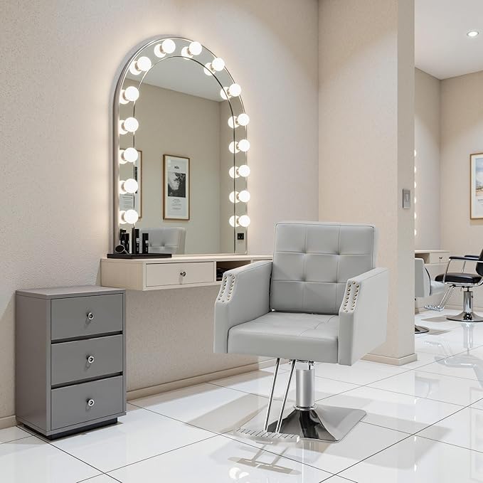 BarberPub Classic Salon Chair for Hair Stylist,Hydraulic Barber Styling Chair,Beauty Salon Spa Equipment 8818 (Grey)