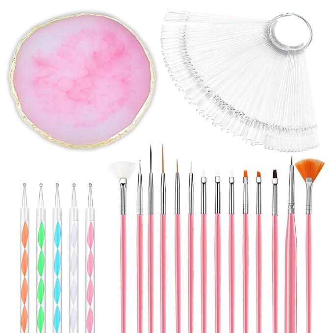 71 in 1 Nail Art Brushes Set with Resin Nail Art Palette, 50 Pcs Clear Nail Swatch Sticks, 5 Pcs Nail Dotting Pens, Nail Tech Supplies Tools for Nail Art