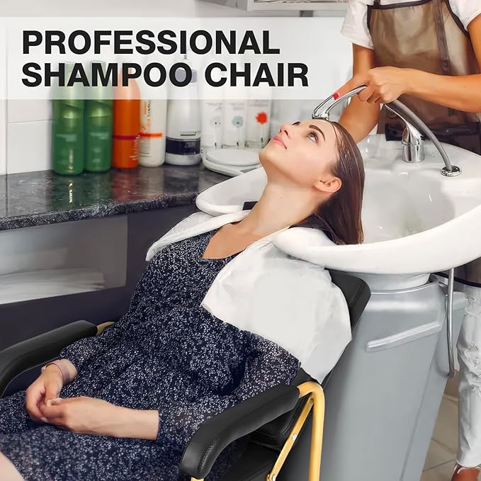 Shampoo Chairs Reclining Shampoo Chairs for Salon Barber Chair Hair Stylist Chair Auto Recline Salon Chair Spa Beauty Equipment for Hair Stylists, Tattoo Artists, Cosmetologists (Gold)