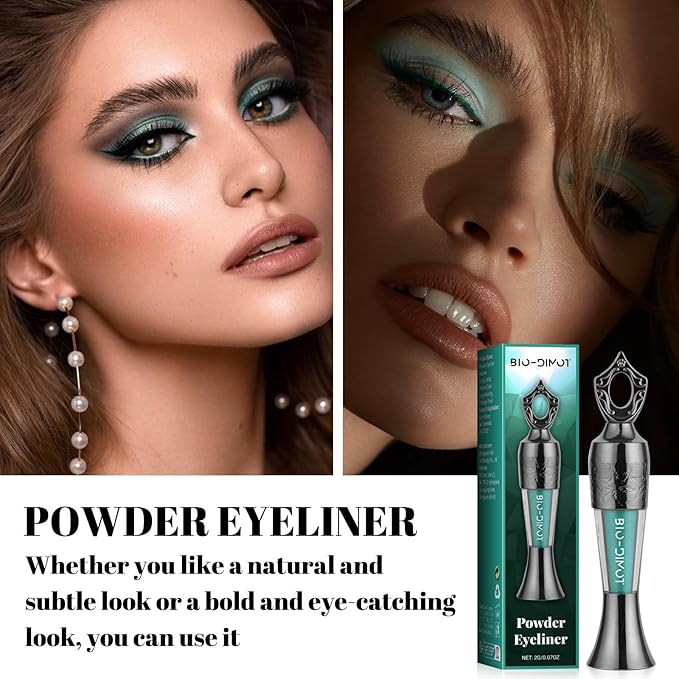 Sheda Powder Eyeliner, a handcrafted, 100% natural powder eyeliner, waterproof, long-lasting, rich, smudge-resistant color (Dark Green)