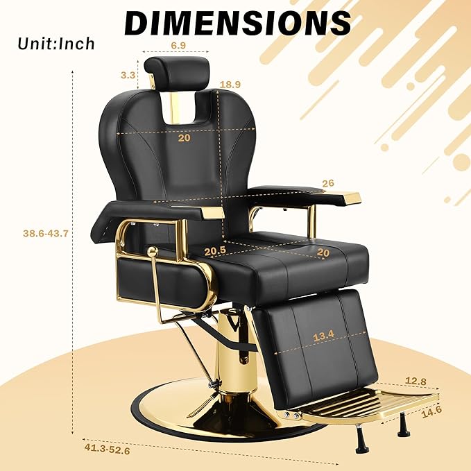 Barber Chair Professional Reclining Salon Chair for Hair Stylist Heavy Duty Hydraulic 360 Degree Swivel, Height Adjustable Spa Beauty Equipment for Barbershop