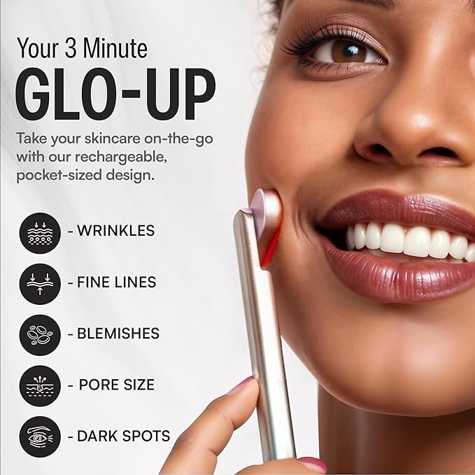 Red Light Therapy Wand for Face – 4-in-1 Device with Travel Case - Adjustable Head - Red & Blue LED - Soothing Massage - Portable Skin Care Tool for Anti-Aging, Glow & Firmness