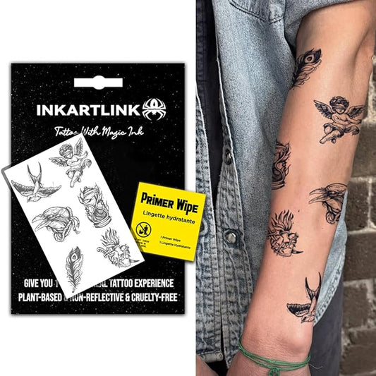INKARTLINK Semi Permanent Tattoo, Creative party tattoos, beautiful and realistic designs, fun tattoo experience, cruelty-free, non-reflective, waterproof (Angel, Feather, Bird)