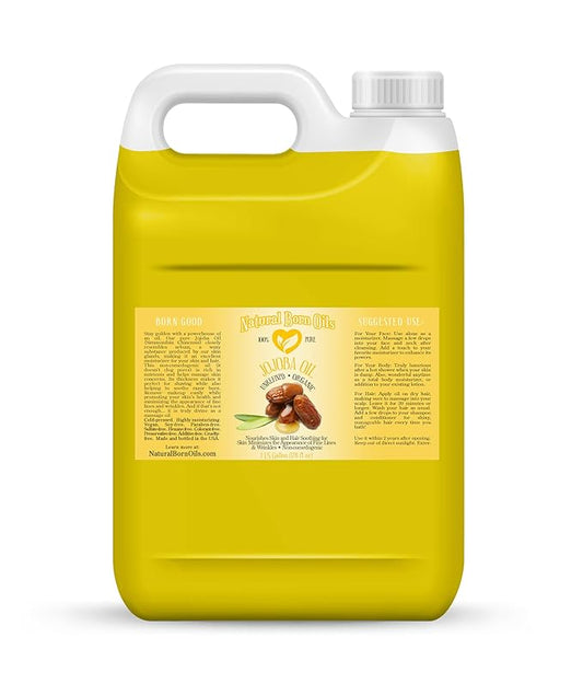 Natural Born Oils Jojoba Oil, 1 Gallon, Organic, Cold-Pressed, Vitamin-Rich, Deep Skin Hydration, Hair Revitalization