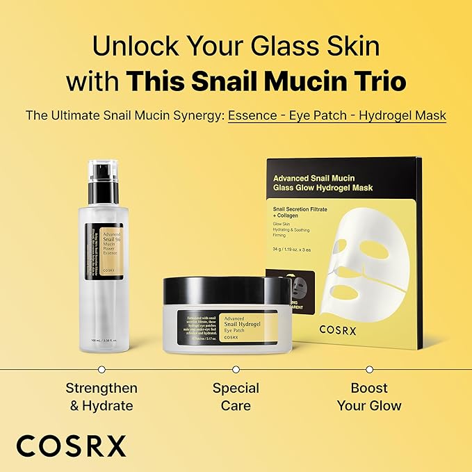 COSRX Advanced Snail Hydrogel Eye Patch (60pc), Gel Serum Mask, Puffy Undereye Treament, Fine Lines, Refresh, Hydrate, Korean Skin Care, Stocking Stuffers for women