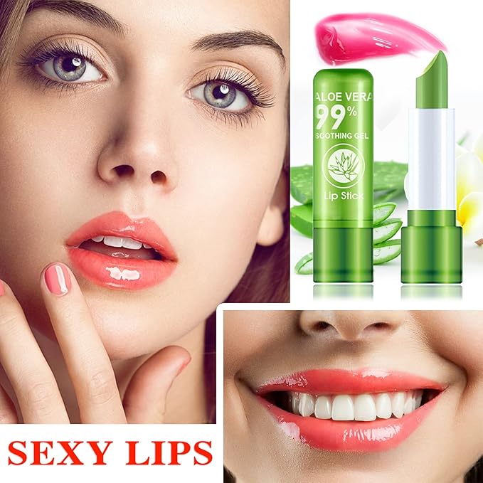 4 Pcs Aloe Vera Lipstick,Long Lasting Lip Care Nutritious Plumper Lip Balm Moisturizer Magic Temperature Color Change Lip Gloss