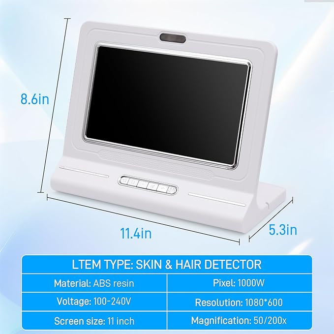 Skin Diagnosis Hair Analyzer,11-inch Skin Scalp Detector MultiFunctional HairFollicle Analyser Machine,with 50x/200x DualHeads,Skin and Scalp Health Detection for Home and Salon Use (US)