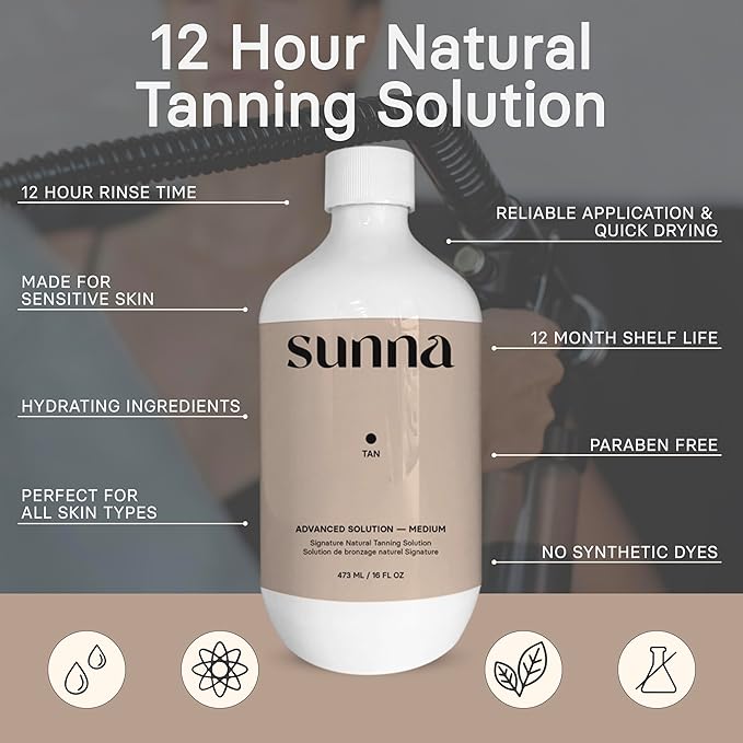 Spray Tan Basics Starter Package by SunnaTan - Includes HVLP Tan Gun, 3 x 473 ml 12-Hour Natural Tanning Solutions (Light, Medium, Dark), and Training Course Valued at 299.00