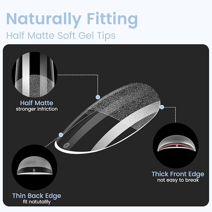 Medium Oval Round Nail Tips: 504Pcs Pre-shaped Full Cover Clear Gel Nails Tip, 12Sizes Acrylic Fake Press on Nail Tips for False Extension Manicure Salon DIY at Home