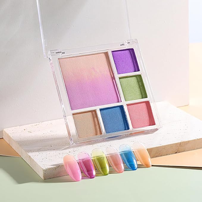 7 Colors Solid Fluorescent Neon Pigment Powder Set Gradient Iridescent Rainbow Palette Glitter Dust for Nail Art Gel Polish Mermaid Unicorn Rubbing Powder