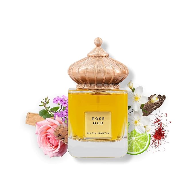 MATIN MARTIN Rose Oud for Unisex - Arabian Perfume for Women & Men - Long Lasting Fragrance with Saffron, Bergamont, Jasmine, Sandalwood, Cedar Notes - Arabic Cologne - Travel Size - 3.4 oz EDP Spray