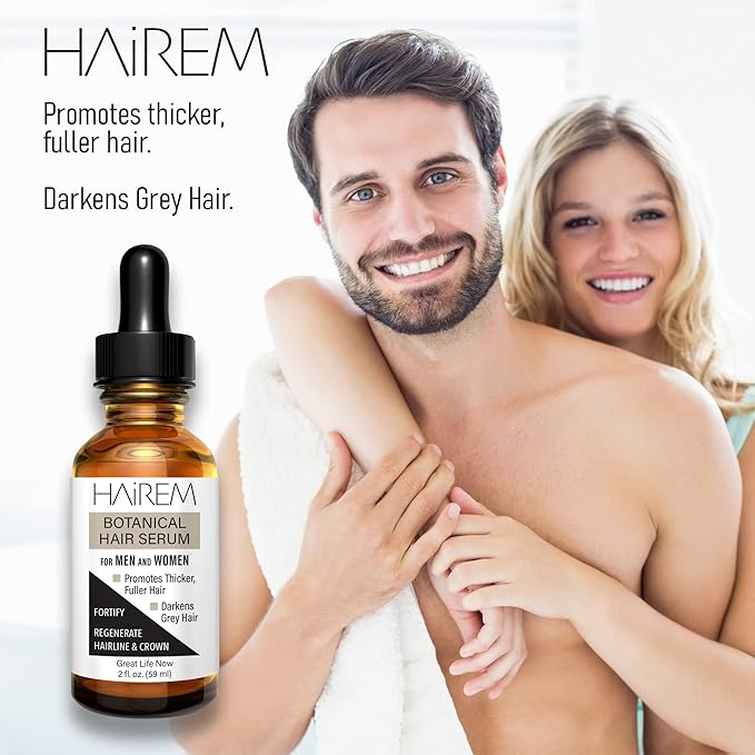 HAiREM™ Botanical Hair Serum, Promotes Hair Growth, Thicker & Fuller Hair, Darkens Grey Hair, For Men & Women - 2oz (1 Bottle)