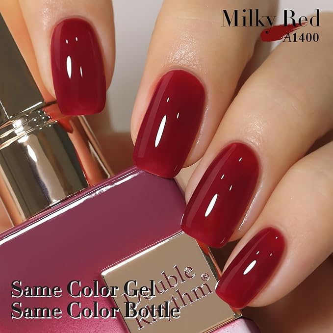 Double Rhythm Translucent Gel Polish Sheer Neutral Natural Light Milky Same Color Same Bottle 15ML Jelly Nail Polish Nail Art DIY at Home (Jelly Burgundy-A1400)