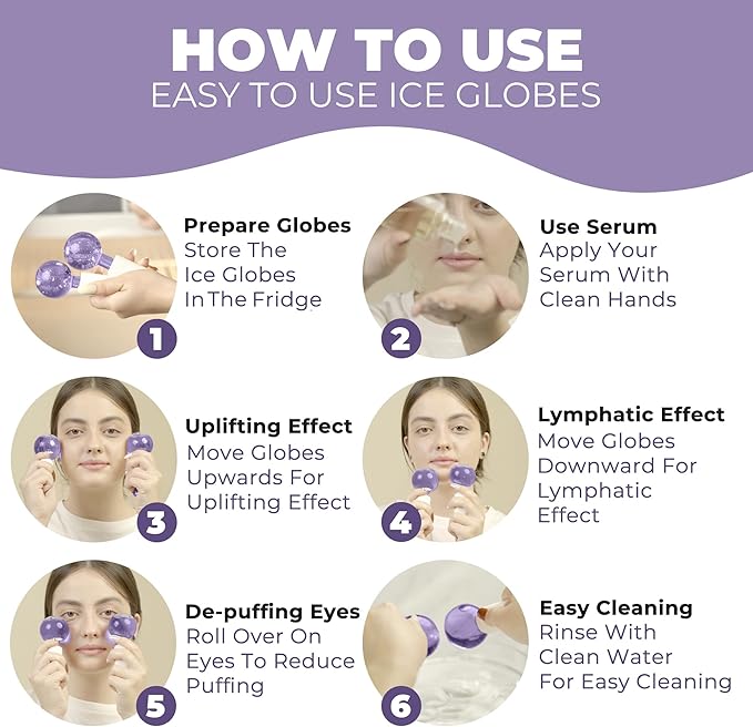 Ice Globes for Face 2Pcs – Enhancing Daily Beauty with Ice Globes for Facials, Skin Tightening & Anti-Aging – Perfect Facial Ice Globes for Puffiness & Wrinkles of Face, Neck & Eyes – Purple