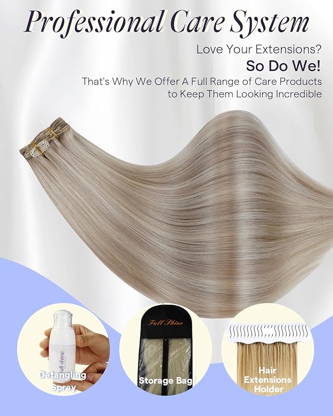 Full Shine Ash Blonde Clip in Hair Extensions Highlighted Blonde Hair Extensions Clip in for Women Thick Remy Hair 16 Inch 7 Pcs 135 G