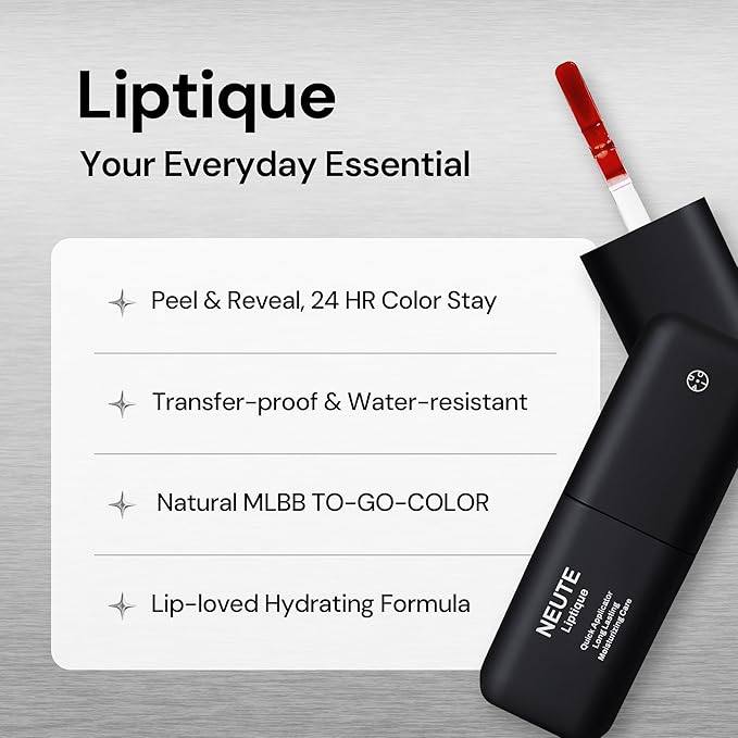 Liptique Korean Lip Stain Peel Off - 24 Hour Long Lasting Lip Tattoo, Waterproof & Transfer Proof, Nourishing & Hydrating Lip Tint for Women, High Pigmented Color Lip Tints Peel Off (000 NEUTE)