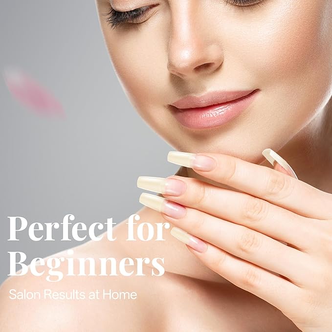 krofaue 504PCS French Nail Tips - Soft Gel Half Cover Fake Nails 12 Sizes Acrylic Square False Tips Natural French Tip Press On Nails Gift for Nail DIY & Salon