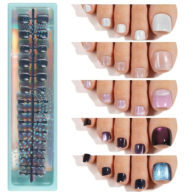 Vansiho Press on Toenails, Cat Eye Toe Nail Press on Short Square for Women, Soft Gel Fake Toenails, Acrylic Nails Soak off Toe Nail Home DIY 15 Sizes