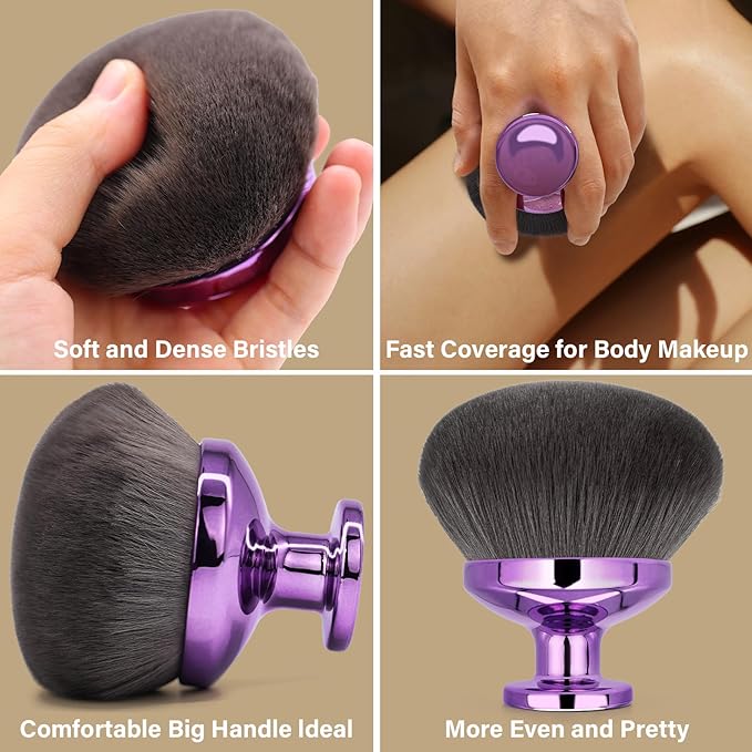 Extra Large Body Makeup Brush For Self Tanner, Leg Makeup &Bronzer Blend,90 mm Wide-headed Kabuki Brush Provides More Even &Pretty Application, Sunscreen Face& Back Makeup Brush, Wet&Dry Use- Purple
