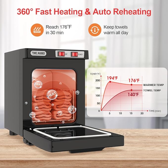 Hot Towel Warmer, 5L Towel Warmer Cabinet, Mini All-Around Fast Heating Machine with Stainless Steel Racks, Professional Towel Heater for Spa, Salon, Beauty, Barber, Massage, Gym, Home, Black