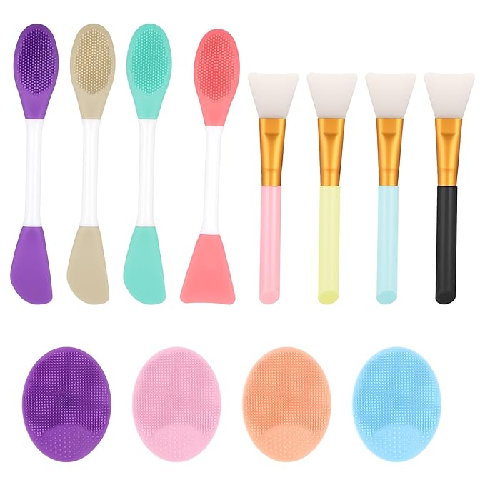 12 PCS Face Mask Applicator Tool and Facial Cleansing Brush Set, Silicone Pore Scrubber Soft Facial Mud Face Mask Brush Face-Wash-Brush Masks Spatula for Applying Exfoliator Clay Cream Skin Care