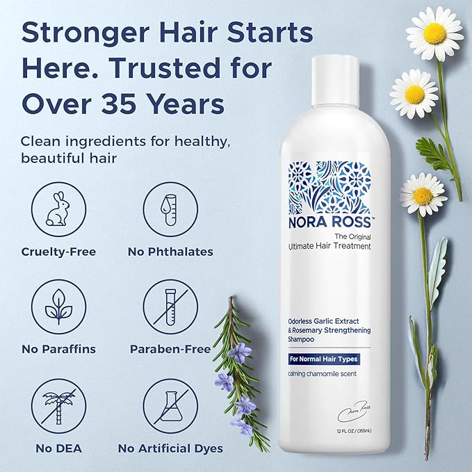 Nora Ross Garlic Extract & Rosemary Strengthening Shampoo and Conditioner Set – Natural Shampoo and Hair Conditioner for Normal to Dry, Brittle Hair – All Natural Scalp Cleanser Formula – 12 oz each