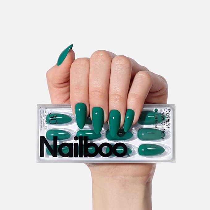 Nailboo Press On Nails, Salon-Quality Reusable Fake Nails for Fast DIY Manicure with Strong Hold Nail Glue for Press Ons, Nail File, & Alcohol Prep Pads, Fir Real