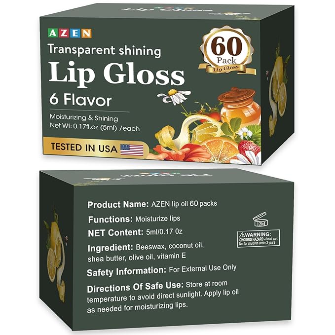 AZEN 60 Pack Lip Gloss Set, Clear Lip Gloss Bulk, Lip Oil for Dry Cracked Lips Moisturizing Hydrating Nourishing with Vitamin E