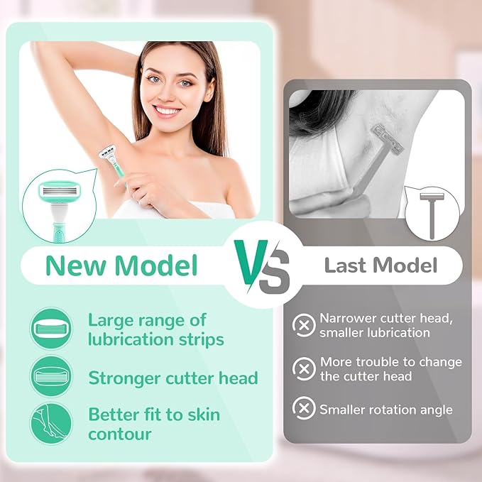 DreamGenius Razors for Women Include 1 Non-Slip Handles and 7 Blade Refills with a Shower Holder, 5 Premium Blades Women's Razors for Shaving with 360° Lubrication Reduces Irritation, Green