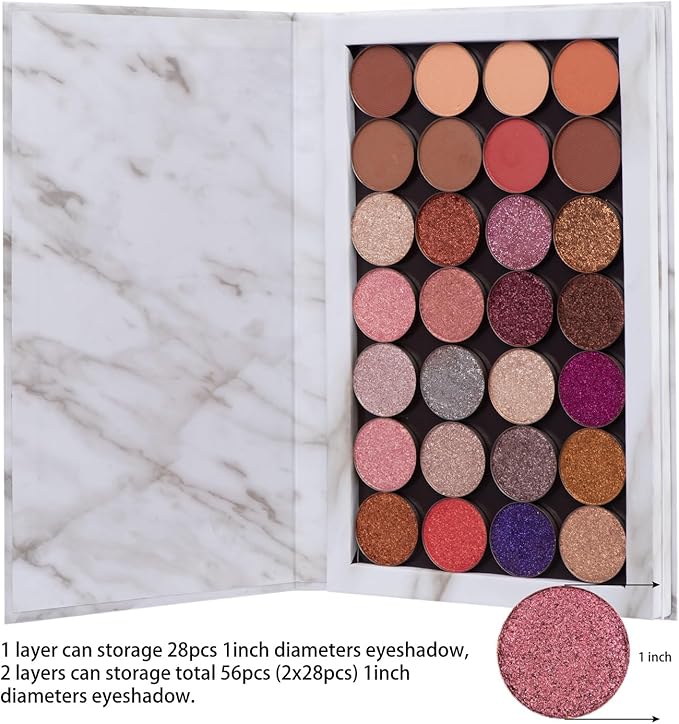 Allwon 2-Layer Book Shaped Marble Magnetic Palette Large Empty Makeup Palette Storage Box for Eyeshadow Lipstick Blush Powder (White)