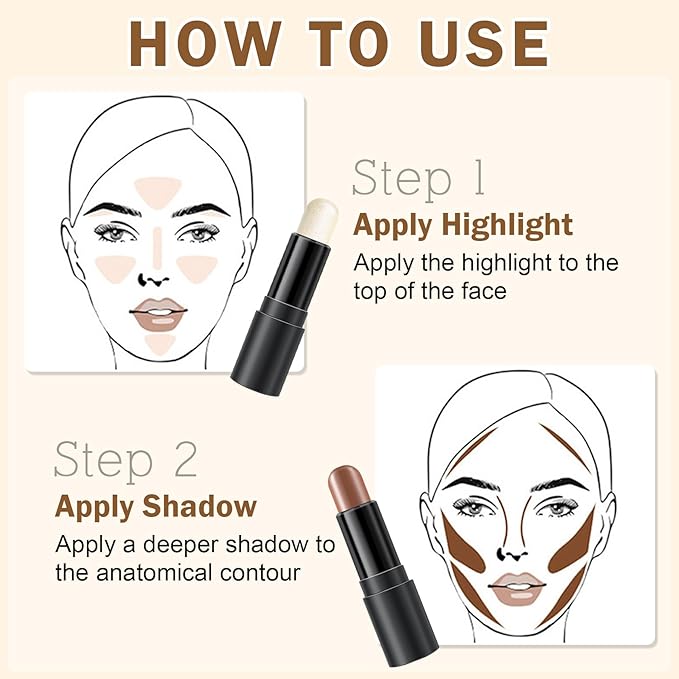 CAHIUYOA 6 Colors Cream Contour Kit with Bronzer and Highlighter Sticks, Beginner & Professional Makeup Set with Sponges and Multifunctional Brush