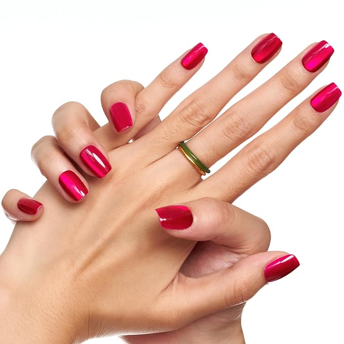 GLAMERMAID Hot Pink Press on Nails Extra Short Square, Handmade Magnet Cat Eyes Glitter Jelly Gel Fake Nail Kits, Magnetic Glue on Nail Reusable Acrylic False Nails Manicure Kits for Women