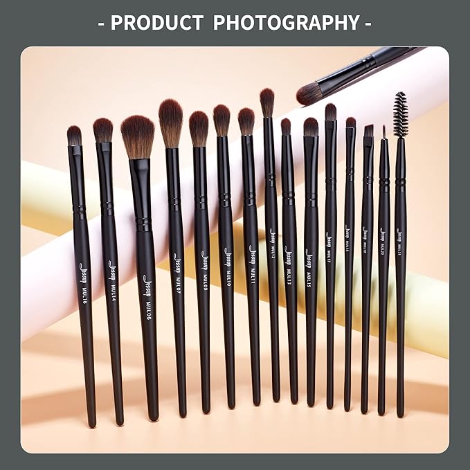 Jessup Eye Brushes Set, Vegan Makeup Brushes with Concealer Powder Eyeshadow Blending Eyeliner Spoolie Brush, 16pcs Premium Synthetic Black Cosmetic Brush T272