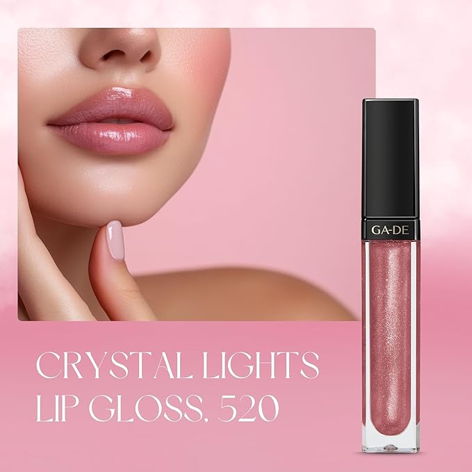 GA-DE Crystal Lights Lip Gloss, 520 - Enriched with Light-Reflecting Crystal Pearls - Smooth Silky, Rich Color - Moisturizes and Adds Shine - 0.2 oz